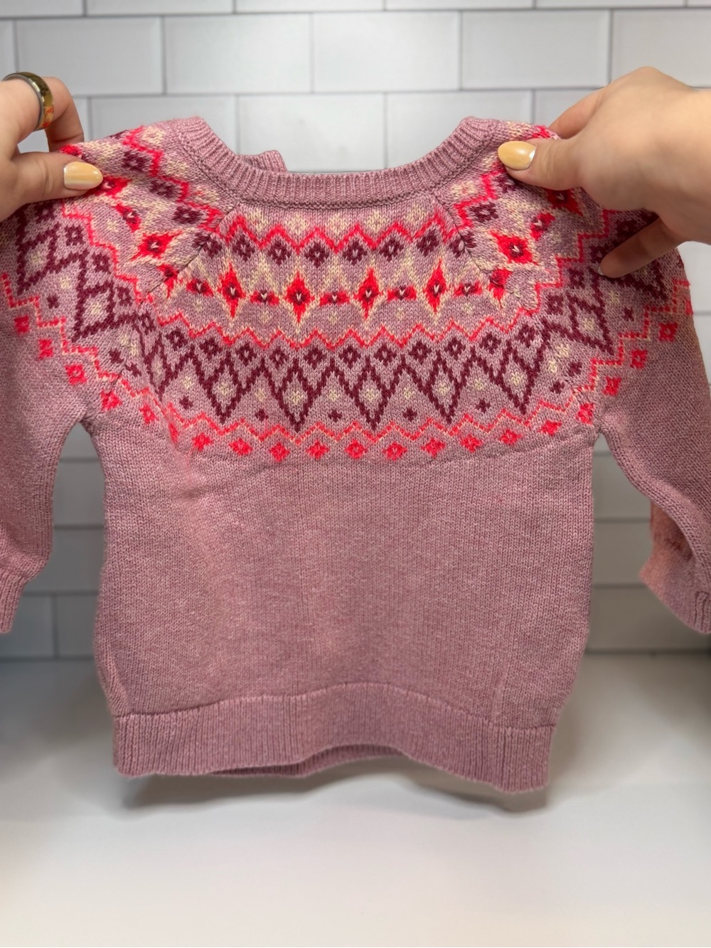 GAP Pink Fair Isle Crew Neck Sweater